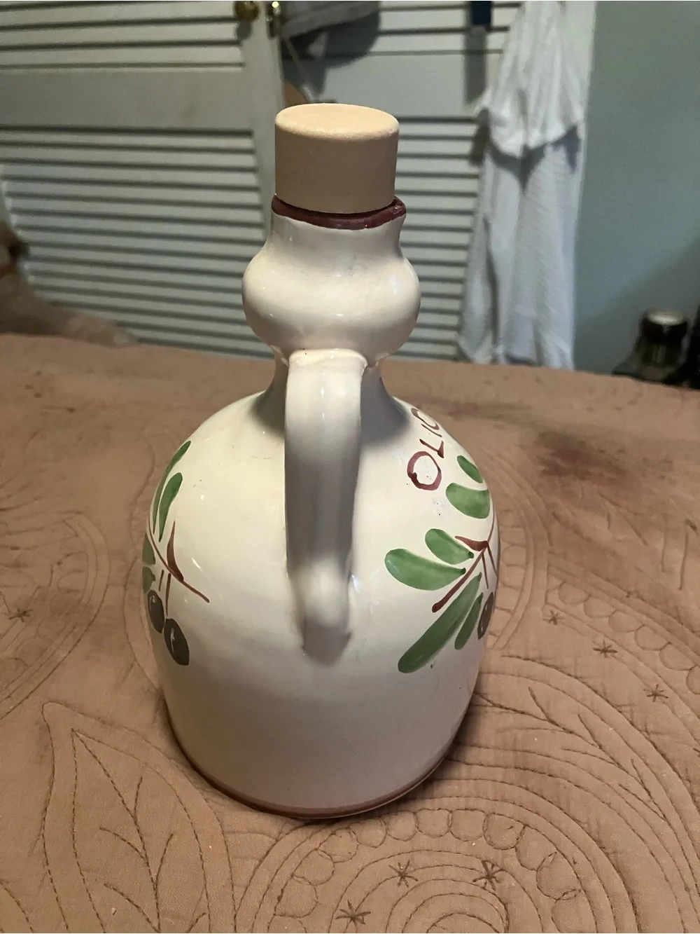 Hand Painted Ceramic Olive Oil Jug By Ceramiche Giovanni Saldarelli